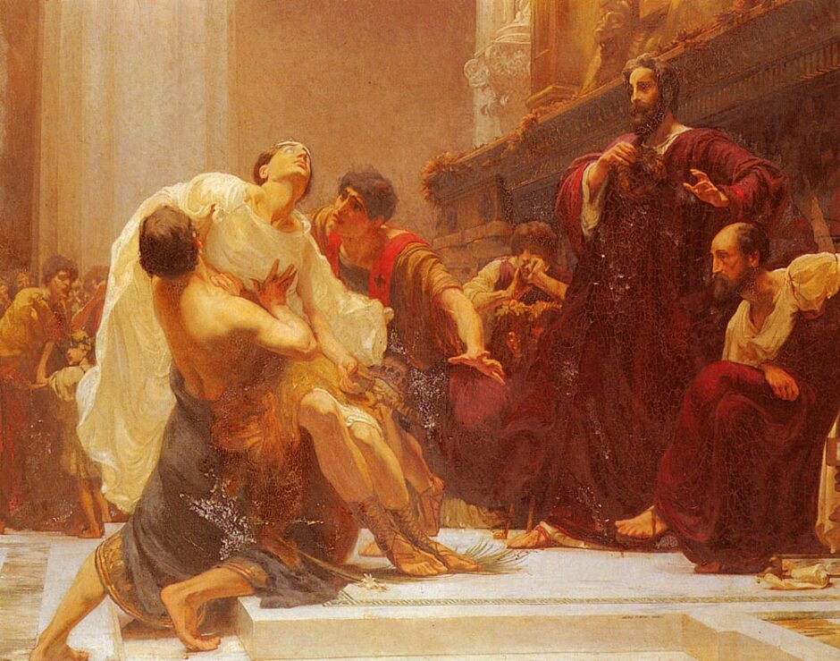 Painting - The Death of Ladas, The Greek Runner, Who Died When Receiving The Crown Of Victory In The Temple Of Olympia. George Murray, 1899.