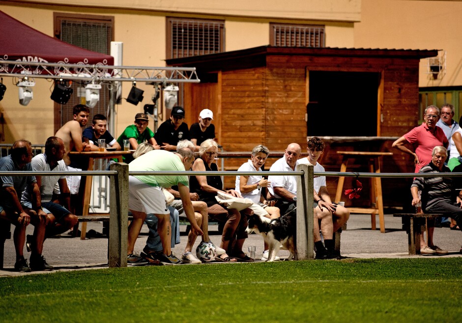 Dog attacks ball: This dog wanted the ball very badly and scared everyone near the ball when the ball went into the sideline. Subject: soccer;football;burgenland;kittsee;SC Kittsee;FC Monchof