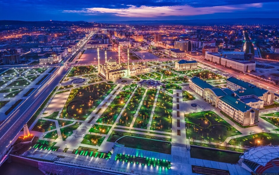 Grozny City at night from above
