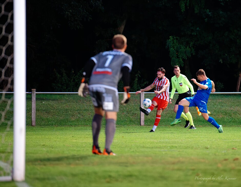 Juraj Fuska shoots from right wing: Veteran forward Juraj Fuska ran circles around the Gols defenders for much of the night. Subject: SC Kittsee;SV Gols;burgenland;football;kittsee;soccer