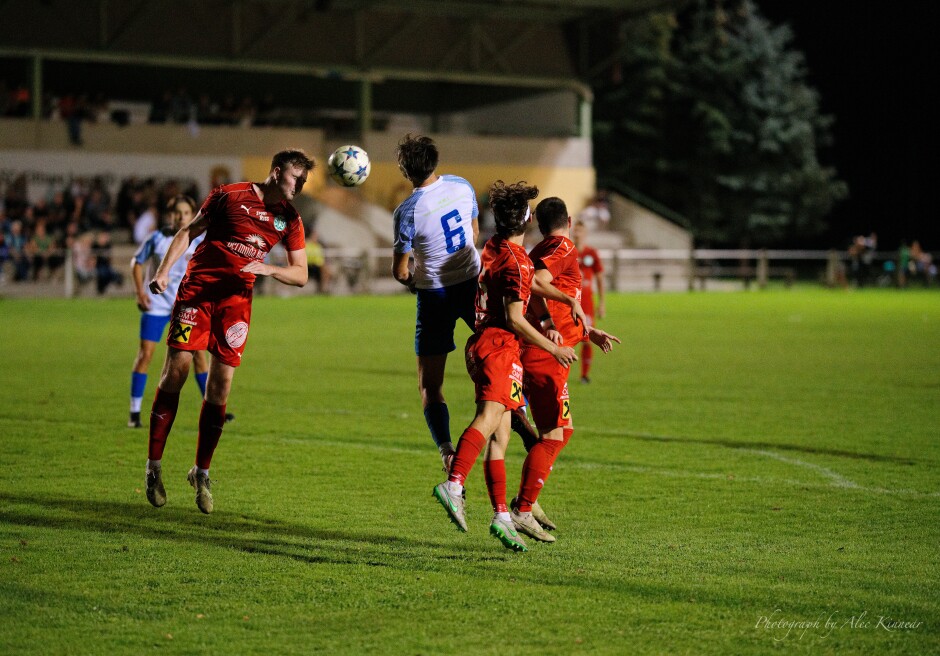 Dance of the Four Swans: All four players are floating in the air around the ball, like the Four Swans from Tchaikovsky's Swan Lake Subject: soccer;football;burgenland;kittsee;SC Kittsee;SC Breitenbrunn